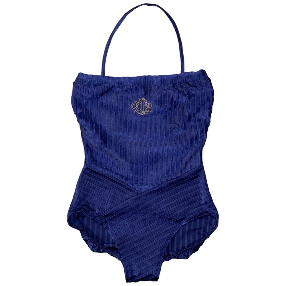 AUTH VTG Christian Dior Monogram Logo Ribbed Halter Strapless One Piece Swimsuit - Picture 2 of 16